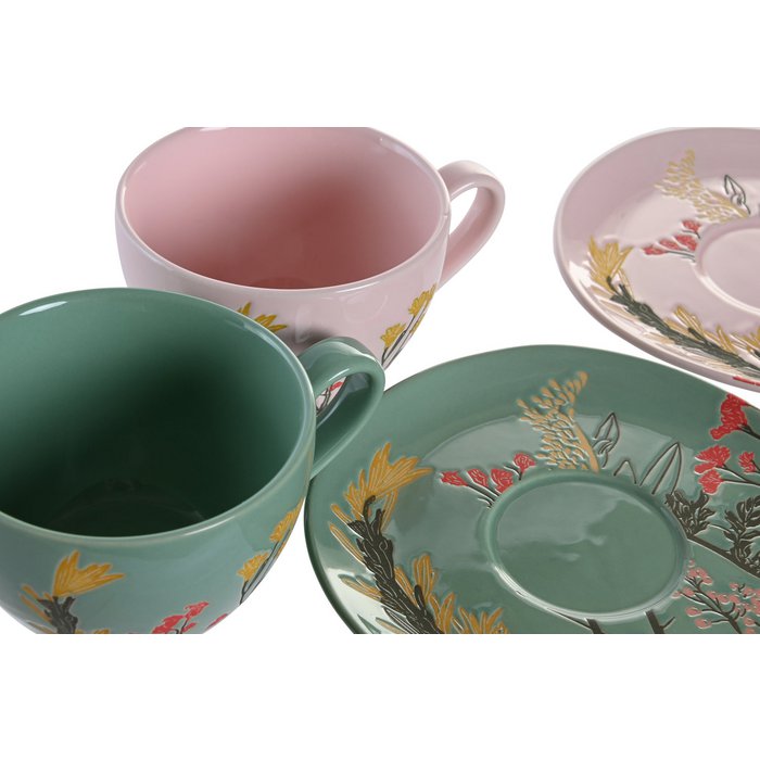 Theekop Yasmien roze en groen met bloemen