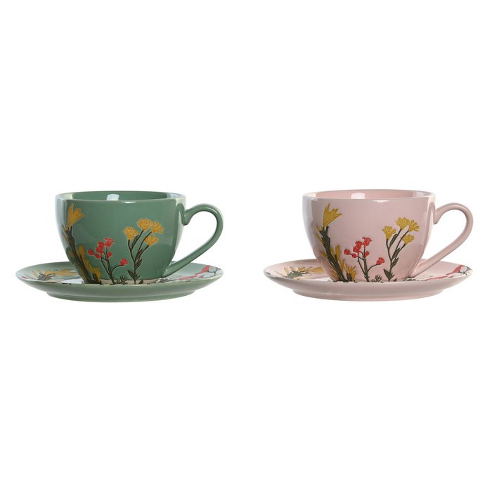 Theekop Yasmien roze en groen met bloemen