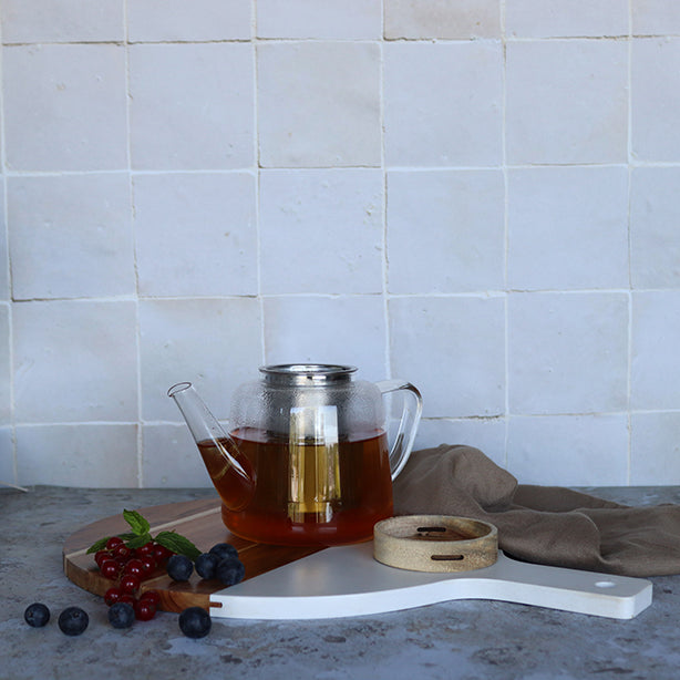 Hesther glazen theepot met houten deksel