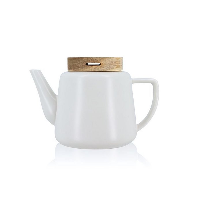 Theepot Pari wit porselein en houten deksel